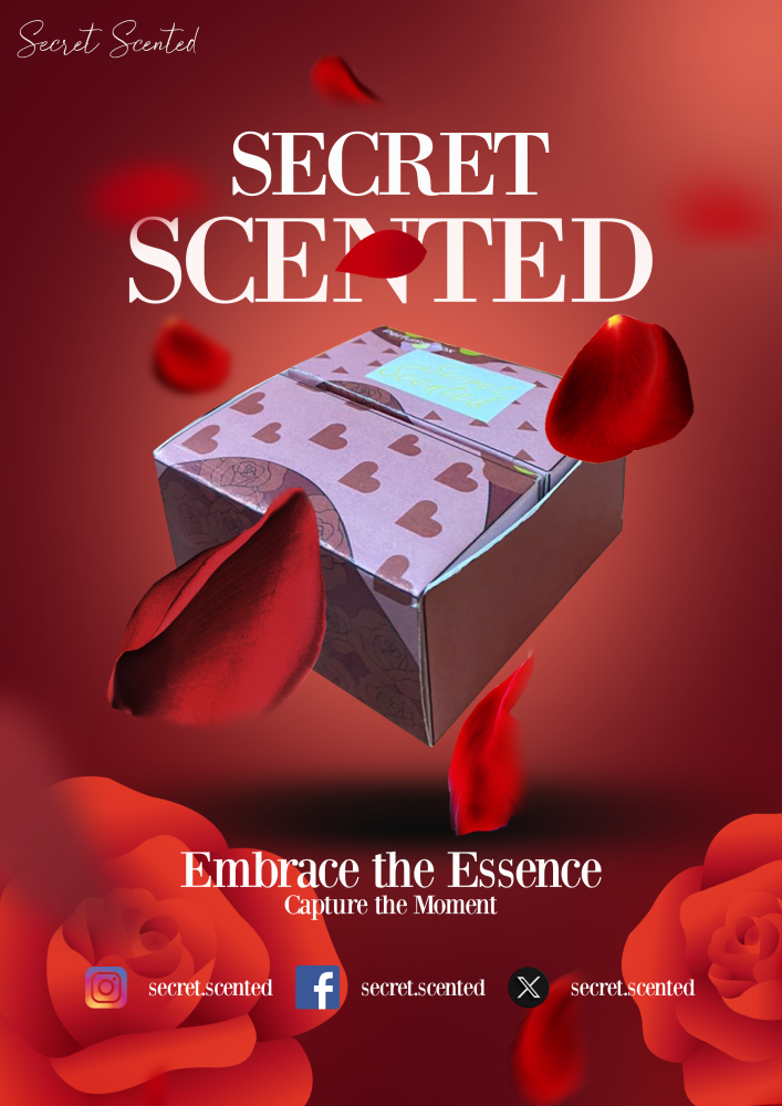 Promotional poster composition for the Secret Scented product concept.
